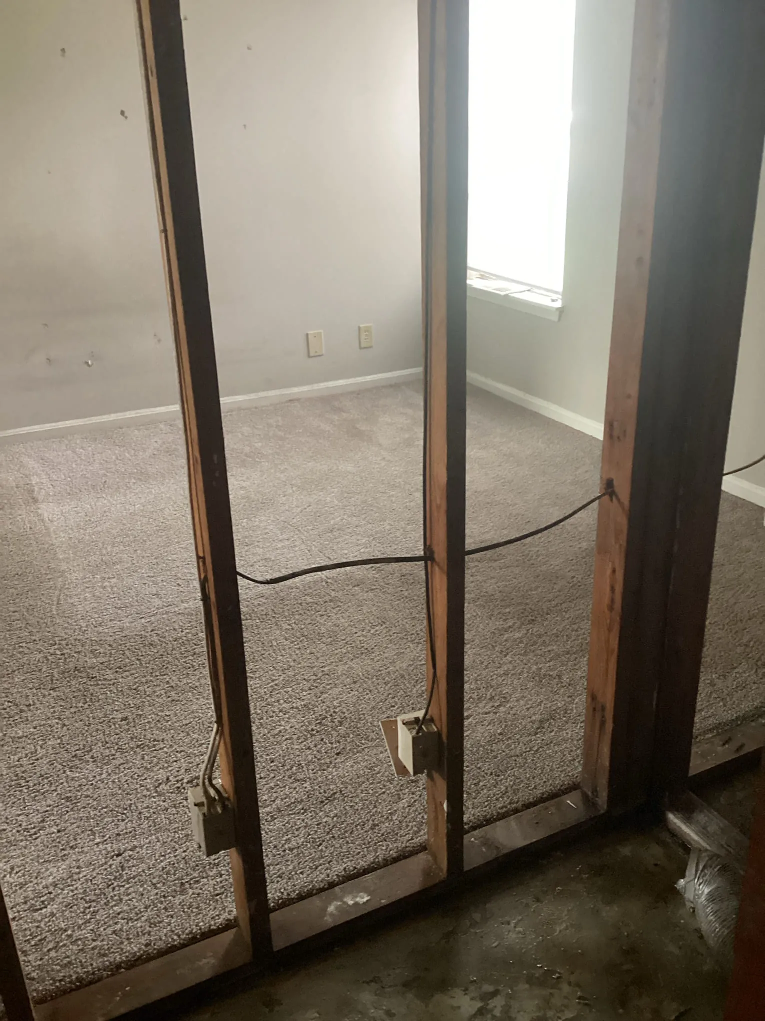 Technician squeegeeing a hard floor during decontamination of a Louisville property